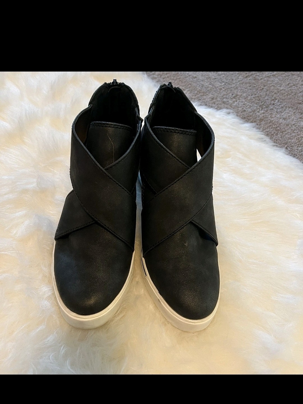 Maurices Black Crisscross Slip-On Wedge Sneakers with White Sole
